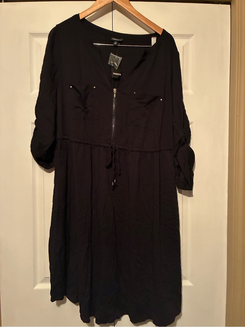 torrid Black Zip-Front Drawstring Midi Dress